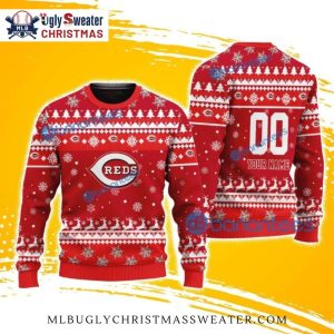 Your Name Cincinnati Reds Snowy Pattern Ugly Sweater